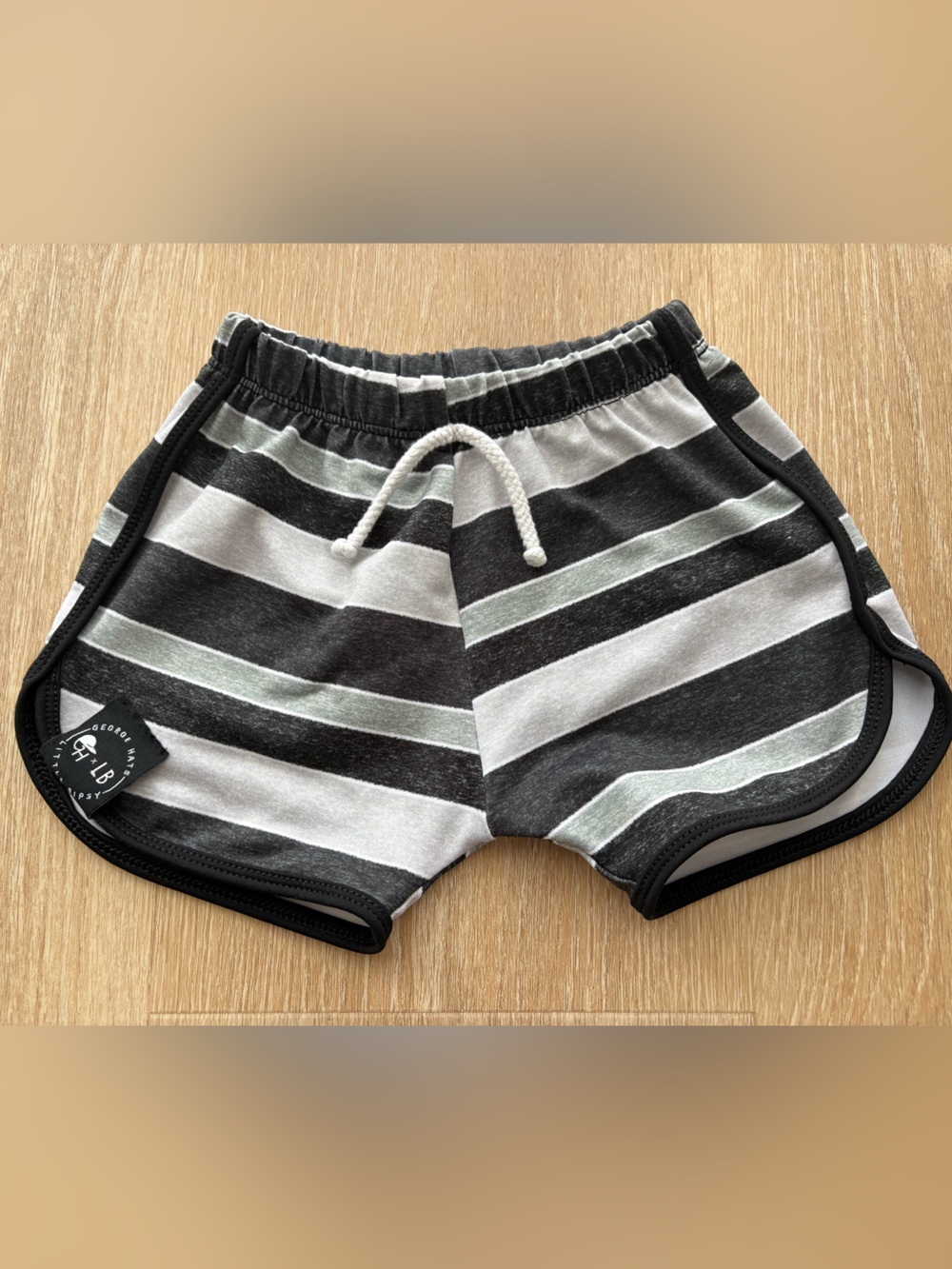 Little Bipsy Black, White & Light Gray Striped Swim Trunks